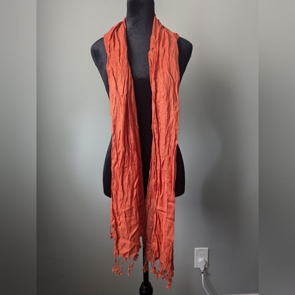 Lightweight Rust Scarf Soft Material With Tassels - Picture 4 of 8